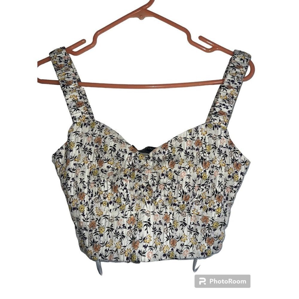 MINK Pink Floral Crop Top NWTS Cotton Lined Side Zip Summer Blouse New Small D1